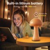 LONRISWAY Small Wood Mushroom Lamp, LED Cordless Bedside Touch Lamp,