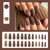 LYMCY Press-on French Matte Texture Flower Leaf Pattern False Nails