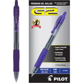 Pilot G2 Premium Gel Roller Pens, Fine Point 0.7 mm, Iris Blue Ink Pens Fine Point, Pack of 12 - Ideal for School, Journaling, and Office Writing