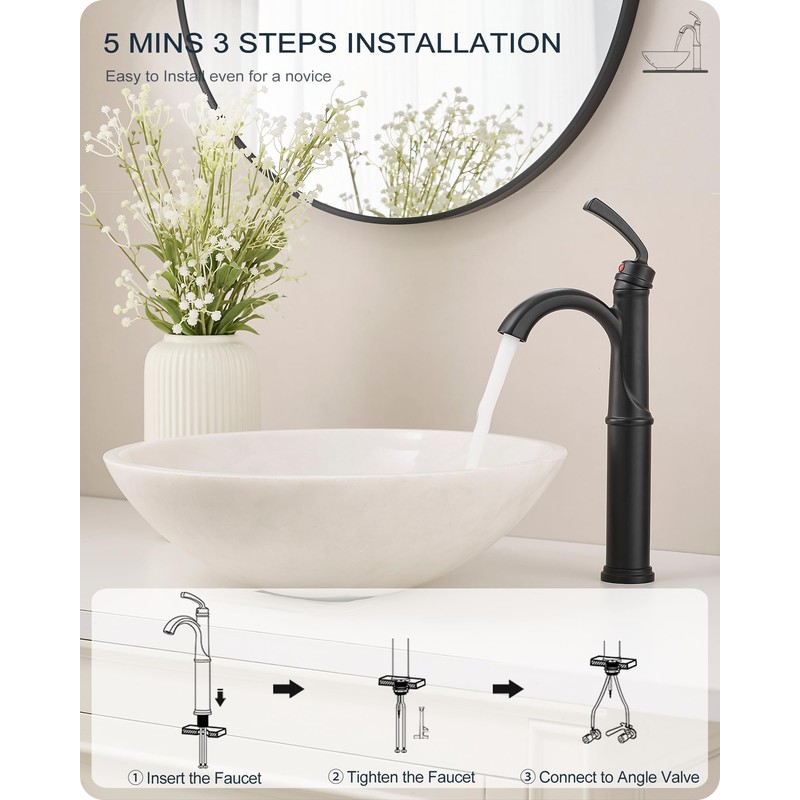 HOIGY Tall Bathroom Faucet Single Hole, Brass Vessel Sink Faucet