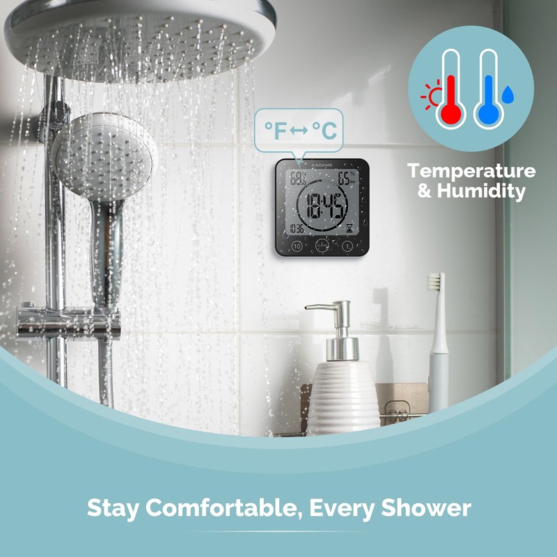 KADAMS Shower Clock Waterproof Bathroom Timer – Digital Wall Clock