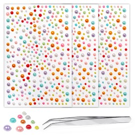 Self Adhesive Face Gems and Pearls for Makeup, Festival Jewels, Hair Gems, Rhinestone Stickers for Face, Eye, Makeup, Nail, Body, Crafts 3/4/5/6 mm 975Pcs (19.Pearl_Color)