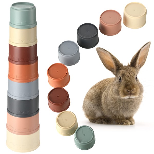 Libima 16 Pcs Stacking Cups for Bunny Toys Multi Colored Toys Reusable Enrichment Toys Plastic Bunny Cups for Small Animals PET Nesting Playing Food Snack Hiding Accessories