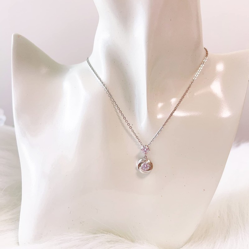 KIMIEVOL Women's Necklace, Zirconia, Rose Motif, 925 Silver, Jewelry, Gift