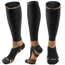 CAMBIVO Compression Stockings Men Women with Copper, Compression Socks 15-20 mmHg, Support Stockings with Padding Ensures Travel, Running, Pregnancy, Sports, Everyday Feet, Fresh and Comfort, Black