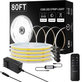 High Quality Cob LED Strip Lights Dimmer Kits Flexible USB Connected Smart LED Strip for Home Decoration 24V Plastic Body VoiceEmitting Color: Warm White, Lamp Power(W): 24, Length: 80FT/24M