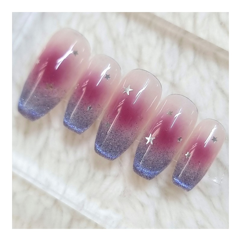 Chic Grape Handmade Nail Tip Gradient Magnet Nail - Point