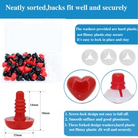 BESTCYC 1Box(100Pcs) 15mm Plastic Safety Eyes Black and Red Stuffed Animal Eyes Craft Eyes with Washers for DIY Amigurumi Stuffed Animal, Toy, Doll DIY Making Supplies (Black/red)