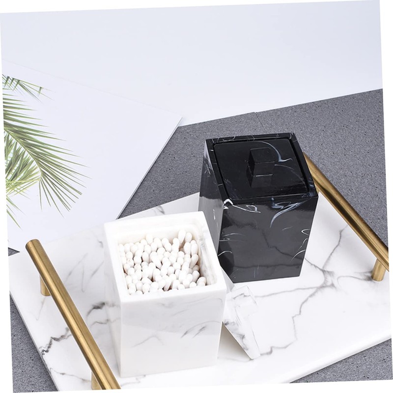 Zerodeko Cotton Swabs Storage Box with Lid Marble Design Compartment