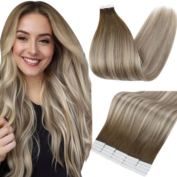 Full Shine Human Hair Tape in Extensions Color 3/6/22 Ombre