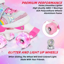 Nattork Girls Roller Skates for Kids Toddler, 4 Sizes Adjustable Rainbow Quad Skates with Light up Wheels,Best Gift for Boys Kids Beginners Indoor Outdoor XS