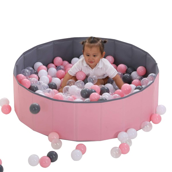 LimitlessFunN Kids Ball Pit Foldable Double Layer Oxford Cloth Play Ball Pool with Storage Bag (Balls Not Included) Playpen for Baby Toddlers (32 Inch, Small, Pink)