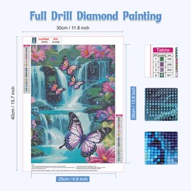 NAIMOER Waterfall Diamond Painting Kits for Adults, DIY 5D Diamond Painting Butterfly, Full Drill Diamond Art Kits Perfect for Relaxation and Home Wall Decor 30x40cm