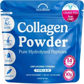 Collagen Peptides Powder for Women & Men Types I & III Grass-Fed Kosher 4.93 Oz