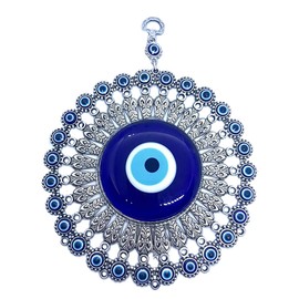 HamamTamam Evil Eye - Large Glass Flower Design Turkish Blue Evil Eye - Wall Hanging Good Luck Charm - Turkish Nazar Amulet - Evil Eye Wall Decor Blue Ornaments in a Box