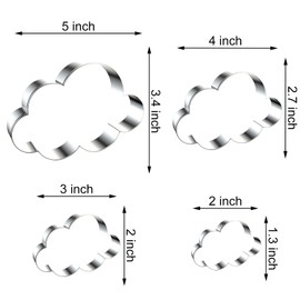 Cloud Cookie Cutter Set Large - 5 Inch, 4 Inch, 3 Inch, 2 Inch - 4 Pieces Cookie Cutters Shapes Sandwich Fondant Biscuit Clay Molds - Stainless Steel