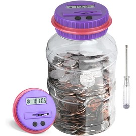 Large Piggy Bank for Boys Adults Digital Coin Counting Bank with LCD Counter, 1.8L Capacity Coin Bank Designed for All US Coins Decor Ornaments Silver fireproof waterproof - Color: purple