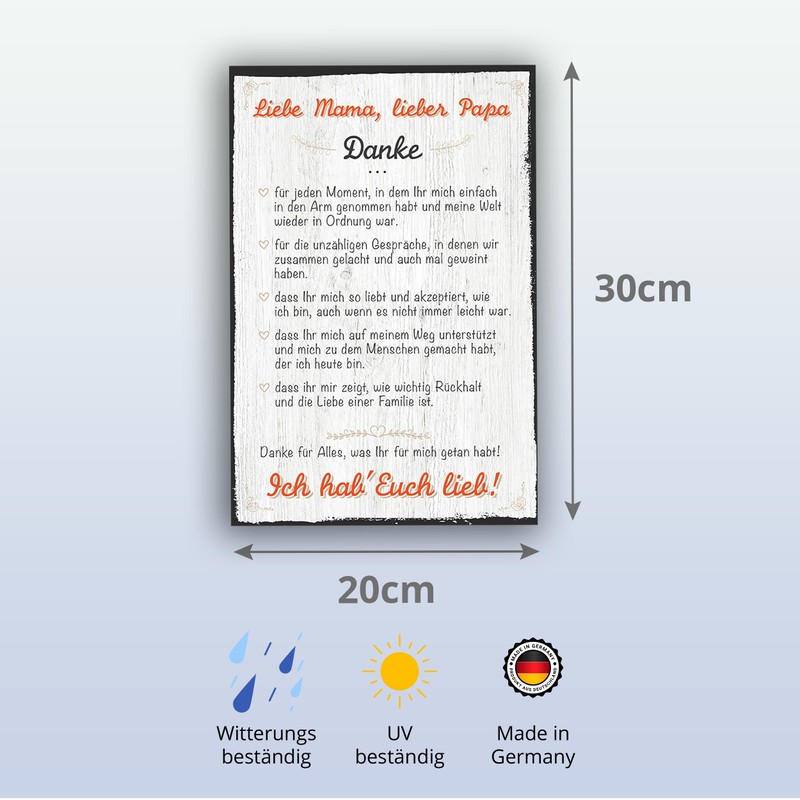 Thank You Mum and Dad Sign for Home with Quote