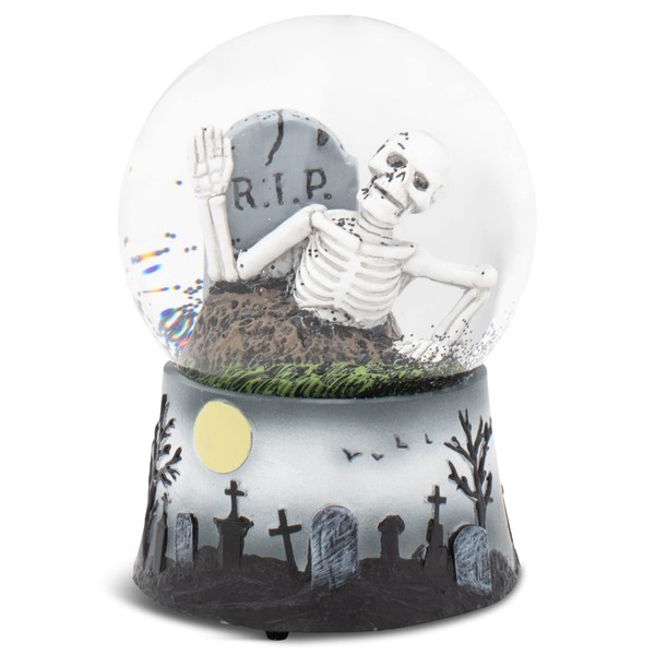Elanze Designs Graveyard Skeleton 100 MM Tabletop Musical Glitter Snow Globe Figurine Play Tune Funeral March of a Marionette