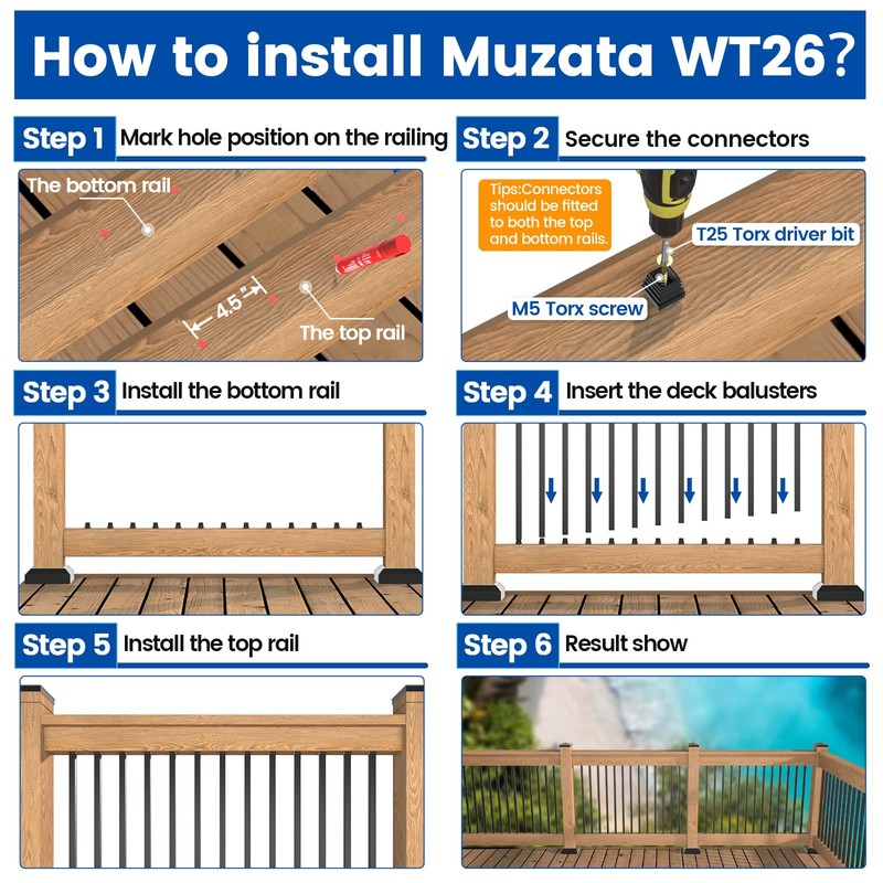 Muzata 50Pack 32" x3/4" Aluminum Deck Balusters Square Baluster Deck