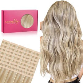 WENNALIFE Tape in Hair Extensions Human Hair, 40pcs 100g 20 inch Dirty Blonde Highlighted Bleach Blonde Hair Extensions Real Human Hair Straight Tape in Extensions Invisible Human Hair Extensions