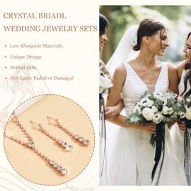 Rose Gold Jewelry Set for Women Costume Jewelry for Women Rhinestone Necklace Earrings Bracelet Set Prom Dress Accessories Prom Bridal Jewelry Sets for Wedding