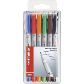 OHP Pen - STABILO OHP Pen Soluble - Superfine - Wallet of 6 - Assorted Colours