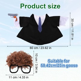 Lyreh Porch Goose Outfit, Agent Goose Suit Costume with Hair & Glasses Funny Festivals Clothes Accessories Fits Large 23 Inch Statue Clothing for Outdoor Patio Yard Lawn Decoration (Black)