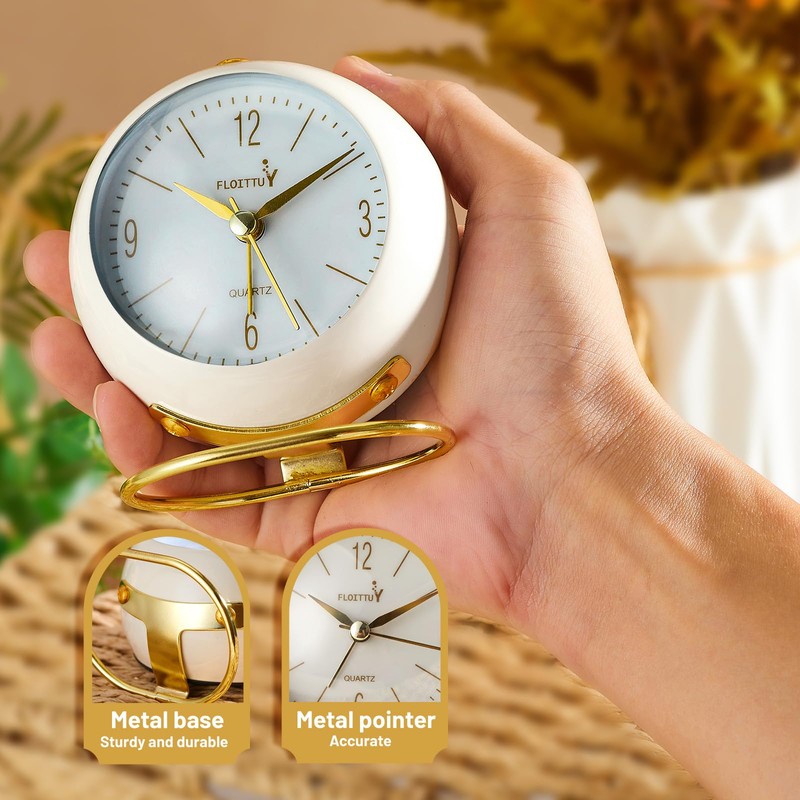 FLOITTUY Silent Table Analog Alarm Clock No Ticking, Lighted on