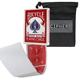 Blank Face Bicycle Cards - Gaff Rider Back Bicycle Deck - Includes Cipher Card Bag (Red)
