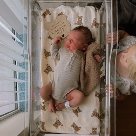 Ali+Oli Muslin Swaddle Blanket for Baby (Teddy Bear) Large 47" x 47" Soft Rayon Made from Bamboo & Organic Cotton, Machine Washable Receiving Blanket Wrap for Newborn to Toddler