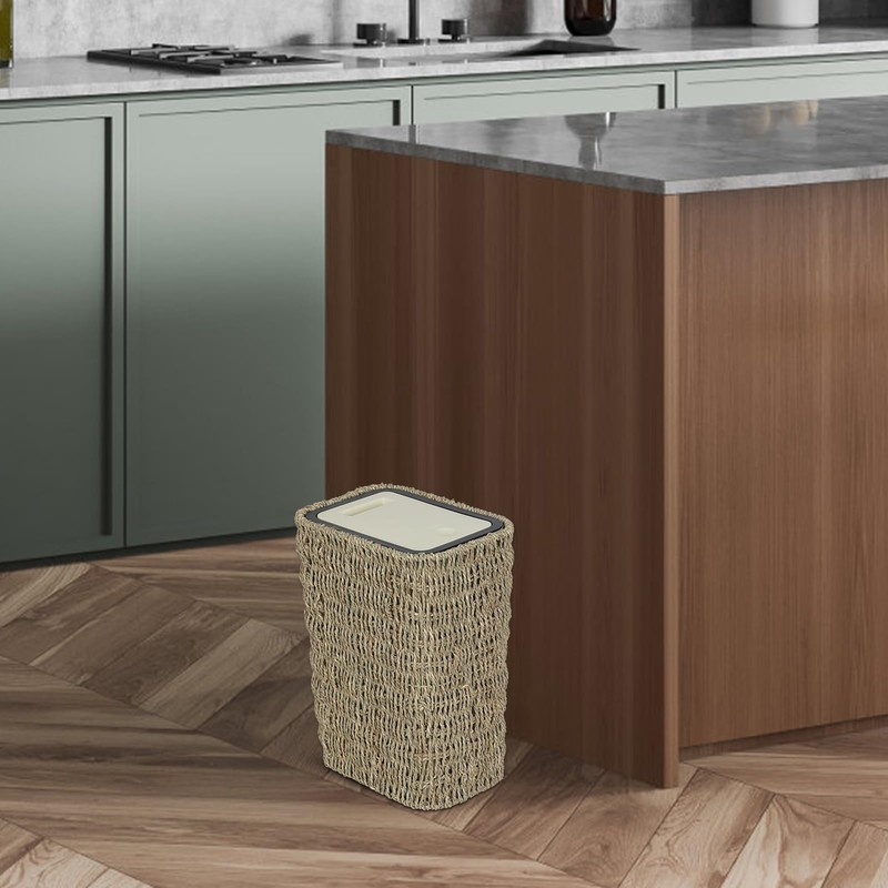 Trongee Boho Trash Can with Lid,3 Gallon Small Rattan Trash