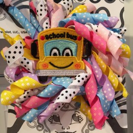 It's all on my head Kids Hair Clip back to School yellow bus curly bow Fun  USA