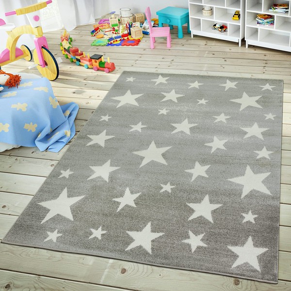 Kids Rug with Star for Children's Room Starry Sky Design, Size:6'7" x 9'2", Color: Grey