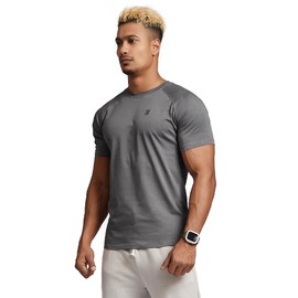 BVSN Casual Short Sleeve Crew Neck Classic Wicking Breathable Fitness Muscle Athletic T Shirts Men (US, Alpha, Medium, Regular, Dark Gray)