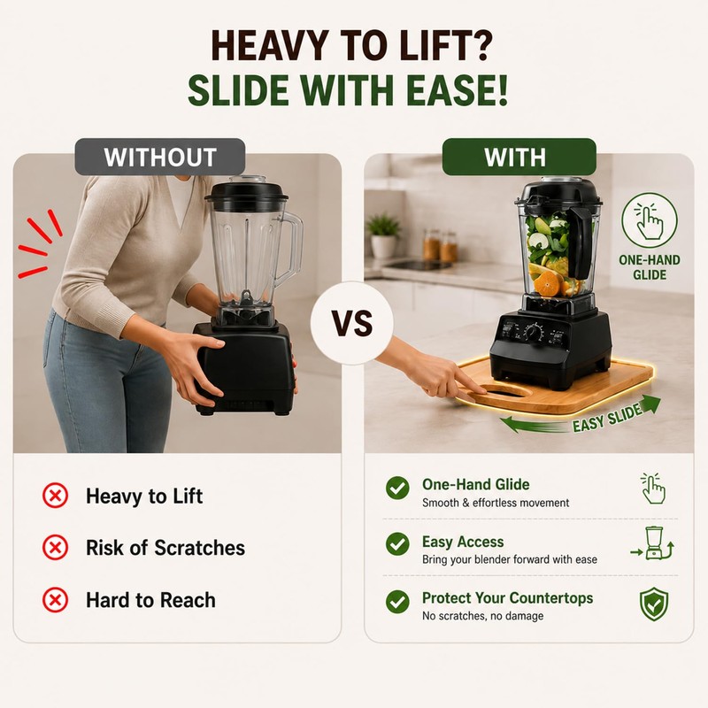 Wooden Blender Slider Tray for Countertop, 10.04 Inch Appliance Mover