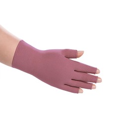Juzo Soft Seamless Compression Gloves & Gauntlets, 20-30 mmHg, Glove | Fingerless Gloves for Women & Men for Swelling and Moderate Edema & Lymphedema Management | Pink, Small, Left