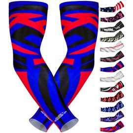 Exxact Sports Compression Arm Sleeves for Men & Women, 1 Pair Performance Sleeves for Baseball, Football, Youth & Adult Sizes - (Blue Tattoo, AM)