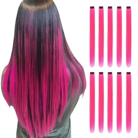 Beavorty 20 Piezas Extensiones De Cabello Rosa Clip De Color En Extensiones De Cabello De Caballo Trenzas Pelucas Postizos Para Niñas Peluca Rosa