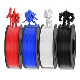 WEEDO PLA Filament 1.75mm Bundle for 3D Printer, 4 Rolls of 250g White Black Blue Red 3D Printer Filament, Dimensional Accuracy ±0.02mm, Clog-Free, Smoothly Feeding, Tangle-Free