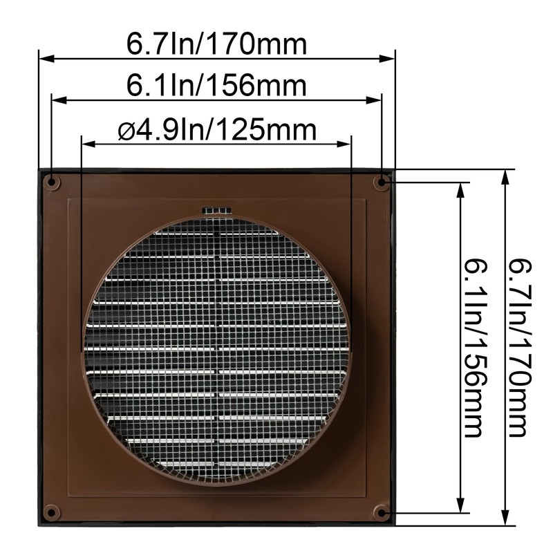 ECOPRO VENT Black 5'' Inch Ventilation Grille - Inside/Outside use