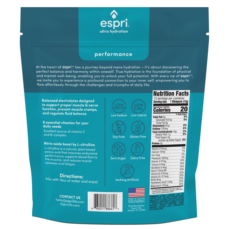 ESPRI Nitric Oxide Boost Performance Drink Mix, Yuzu Citrus, Ultra