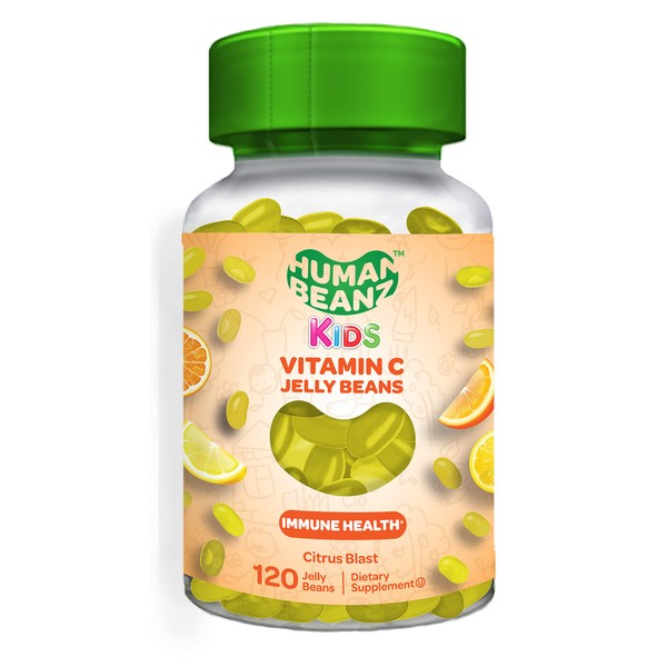 Human Beanz Vitamin C Jelly Bean Gummies for Kids, Immune Support Dietary Supplements, Vegetarian, 120 Citrus Blast Jelly Beans, Kosher