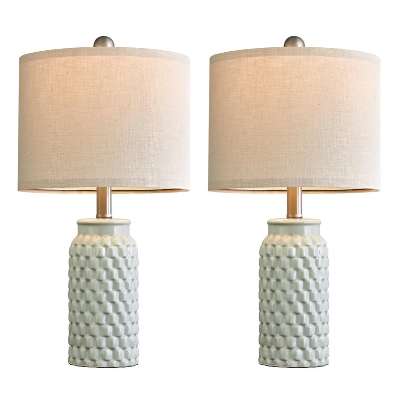 USumkky 20.5 inches Modern Ceramic Green Bedside Lamp Set of