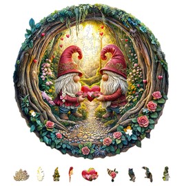 KAAYEE Wooden Puzzles for Adults, 3D Visual Effect Gnome Couple Wooden Jigsaw Puzzle Unique Shape Wood Puzzle Adult, 3D Effect Flat Puzzle Birthday Family Games (M-11.4 * 11.3in-200pcs)