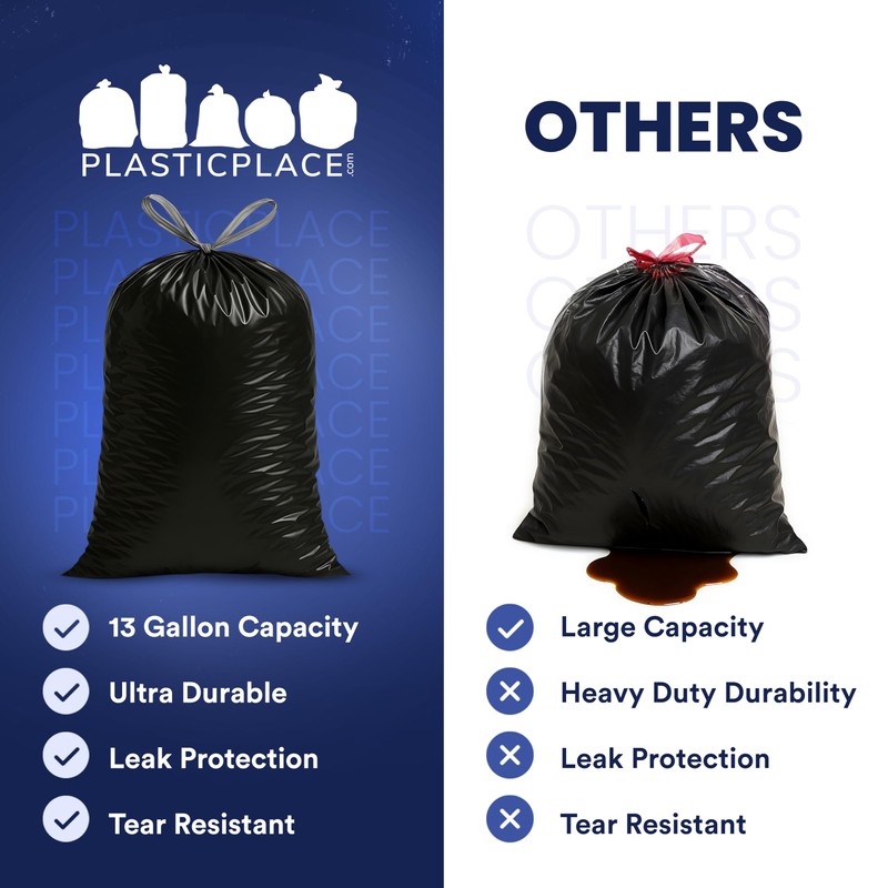 Plasticplace W13DSBKJR 13 Gallon Trash Bags │ 1.2 Mil │