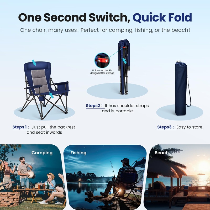 HIGH POINT SPORTS Oversized Camping Chairs for Adults, High Back