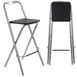 Taylor & Brown Folding Bar Stool Chair Wooden Effect Breakfast Barstool Kitchen Restaurant Seating Silver Frame Foldable Seat Home with Footrest, Black