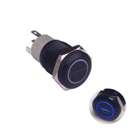 Ulincos U16F11 Momentary Switch Klaxon Horn Push Button Switch Black IP67 Waterproof LED Ring Blue with Connector