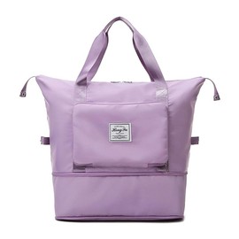 Large Capacity Foldable Travel Bag, Expandable Travel Bag with Wet Compartment and Shoe Compartment, Large Weekend Overnight Bag for Women, Carry-on Bag, Purple, Sports, casual